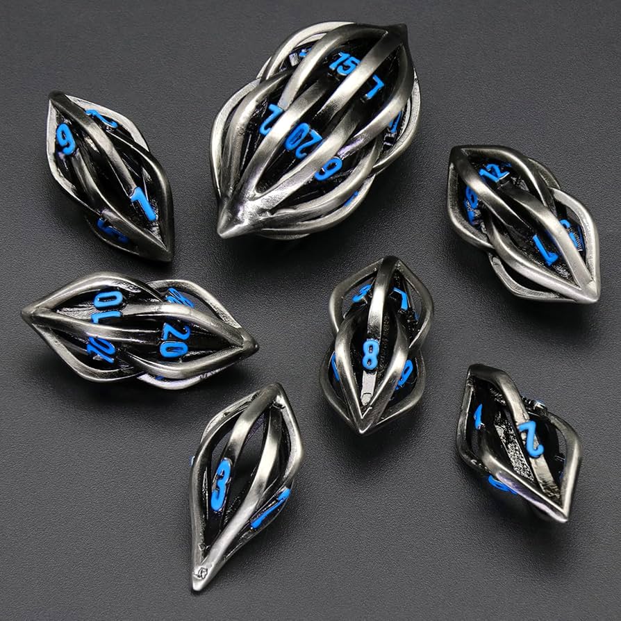 Eclipse Shard Hollow Metal Dice Set - Arcanum - Red - Yellow - Silver - Blue - Purple