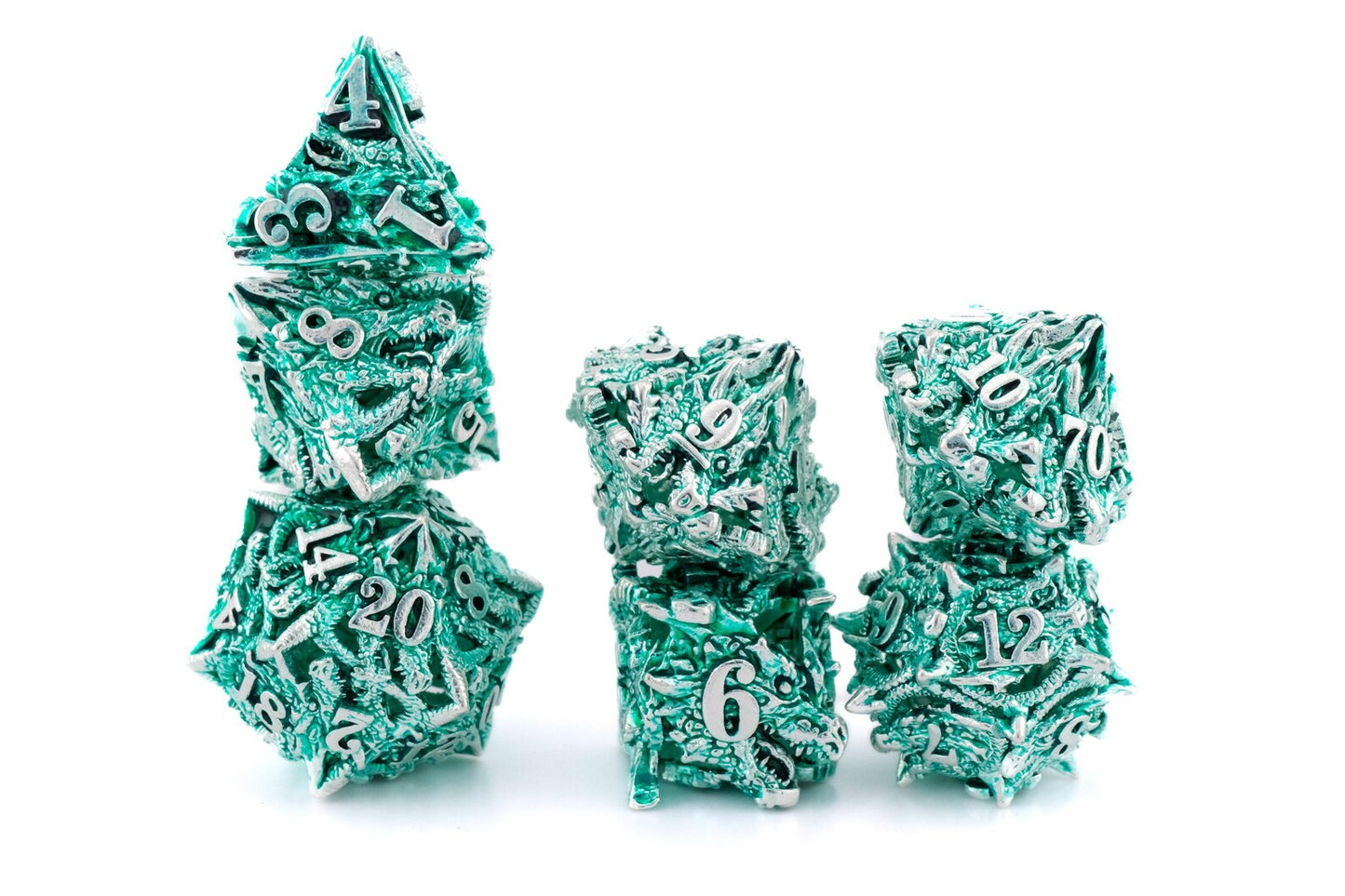 Dragon Head Hollow Metal Dice Set - Purple - Blue - Red - Green